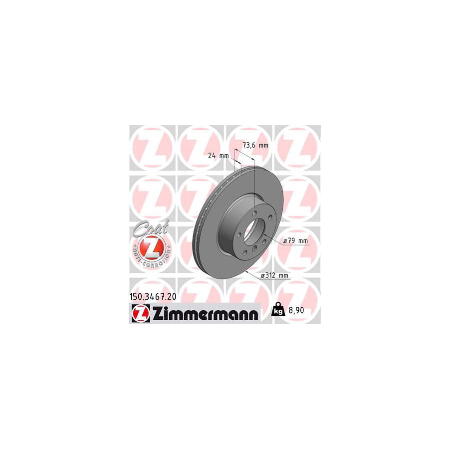 ZIMmERMANN COAT Z 150 3467 20 Brake Disc Internally Vented Coated High carbon