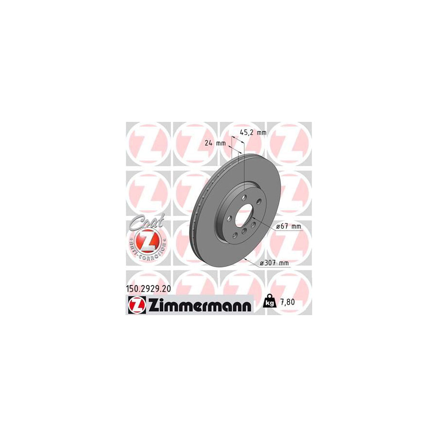ZIMmERMANN 150 2929 20 Brake Disc Internally Vented Coated High carbon