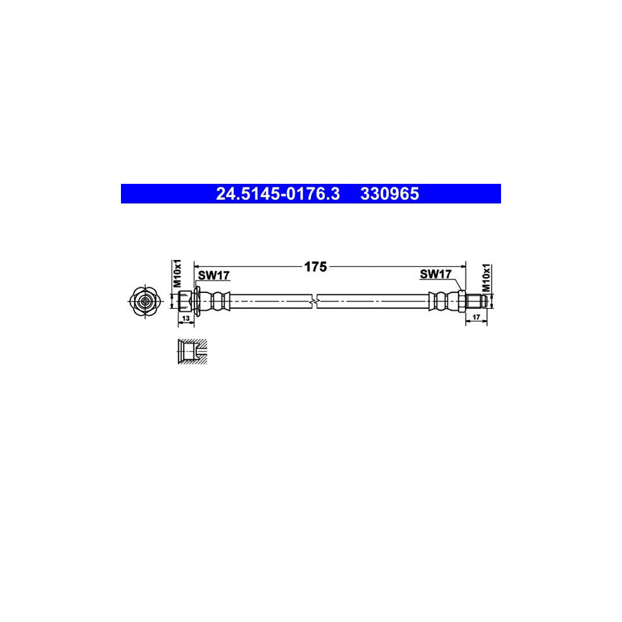 ATE 24 5145 0176 3 Brake Hose 175Mm