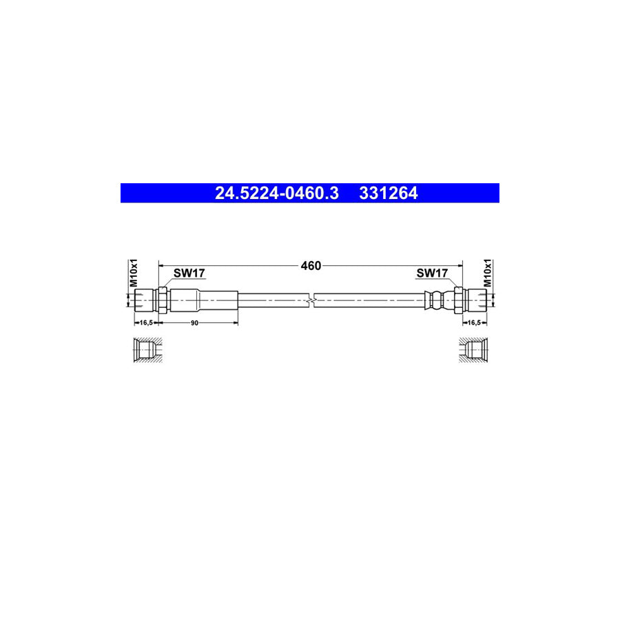 ATE 24 5224 0460 3 Brake Hose 460Mm