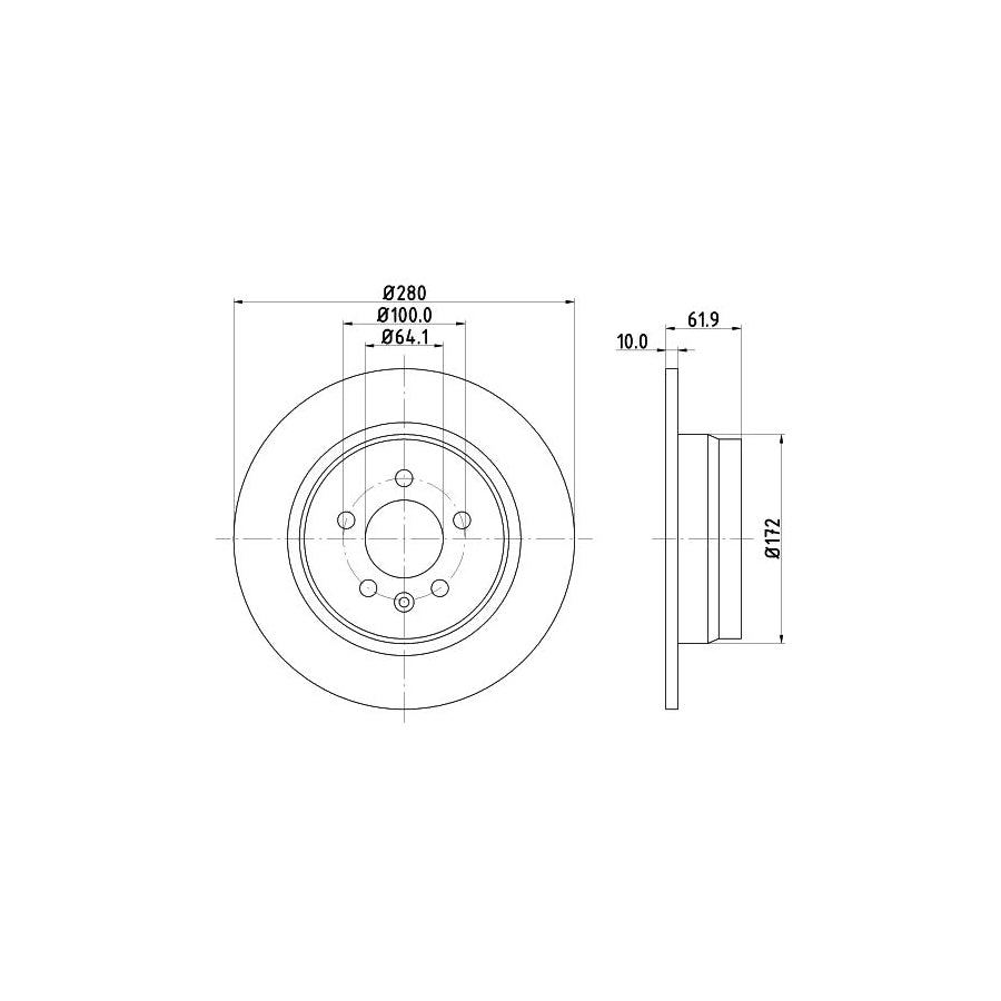 HELLA 8DD 355 107 261 Brake Disc Solid without wheel hub without wheel studs