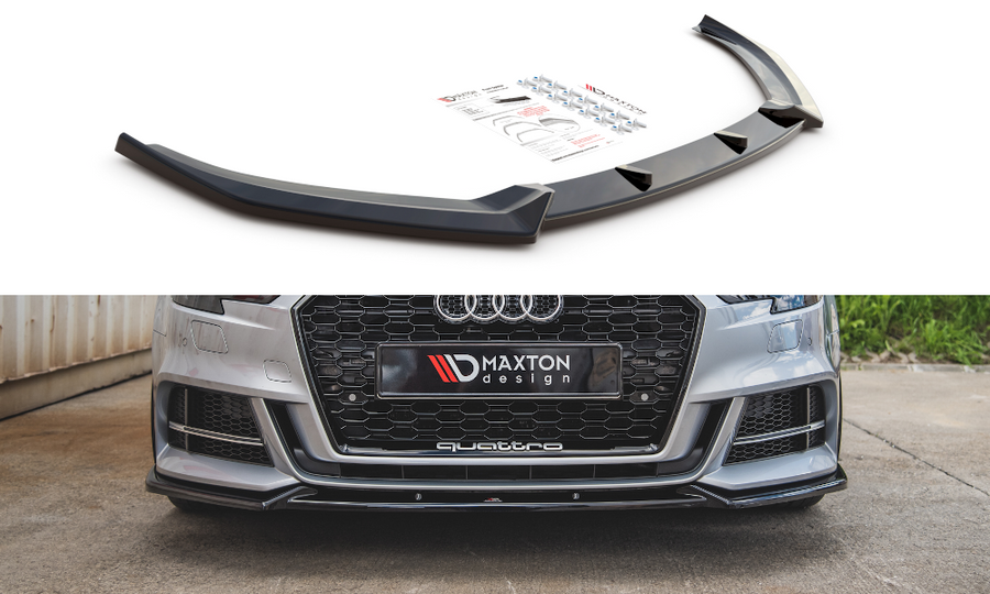 Maxton Design AU-S3-3F-FD3T Front Splitter V.3 Audi S3 / A3 S-Line 8V FL Sedan | Duco Car Parts UK Car Parts