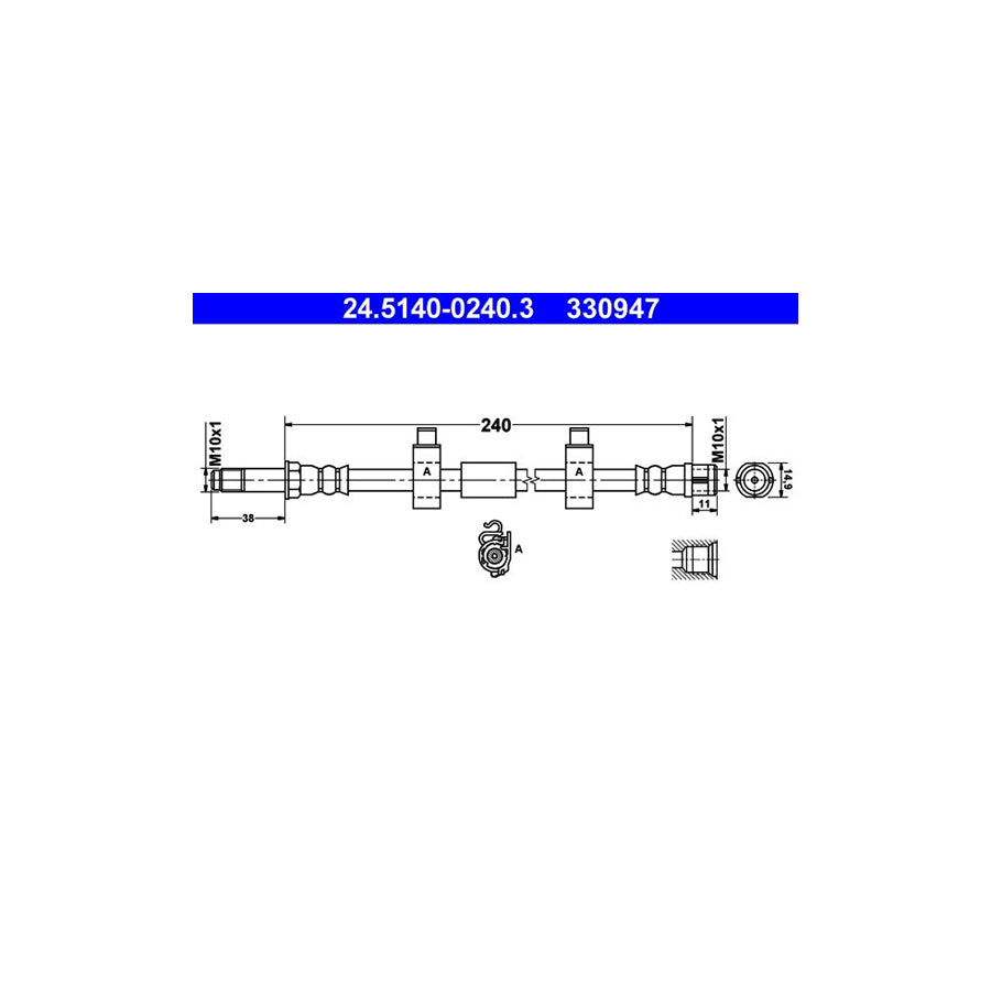 ATE 24 5140 0240 3 Brake Hose 240Mm M10X1 