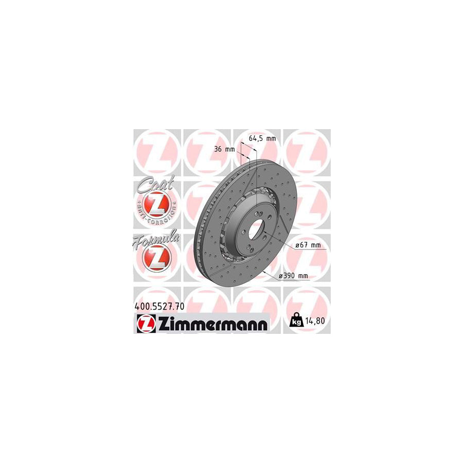 ZIMmERMANN 400 5527 70 Brake Disc Slotted Perforated Two piece brake disc Vented Coated