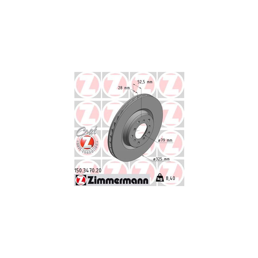 ZIMmERMANN COAT Z 150 3470 20 Brake Disc for BMW 3 Series Internally Vented Coated High carbon