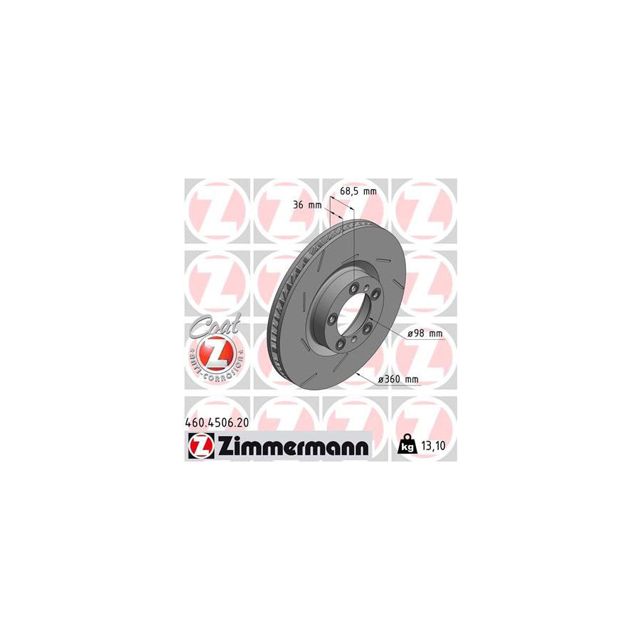 ZIMmERMANN 460 4506 20 Brake Disc for PORSCHE PANAMERA Internally Vented Slotted Coated High carbon