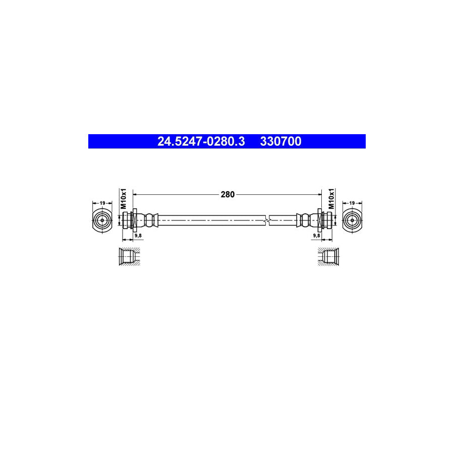 ATE 24 5247 0280 3 Brake Hose 280Mm