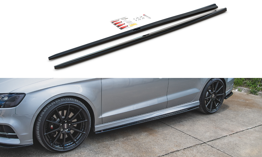 Maxton Design AU-S3-3F-S-SD2T Side Skirts Diffusers V.2 Audi S3 / A3 S-Line 8V FL Sedan | Duco Car Parts UK Car Parts