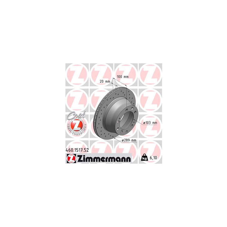 ZIMmERMANN SPORT COAT Z 460 1517 52 Brake Disc for PORSCHE 944 Coupe Internally Vented Perforated Coated