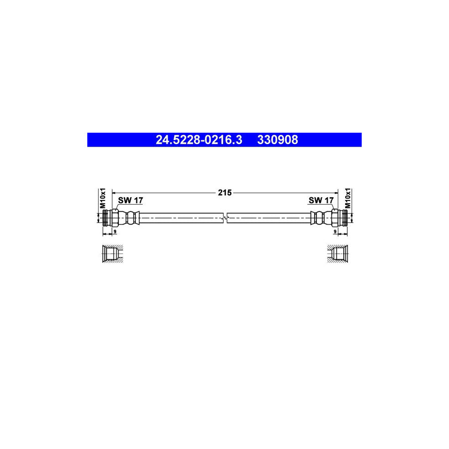ATE 24 5228 0216 3 Brake Hose 215Mm