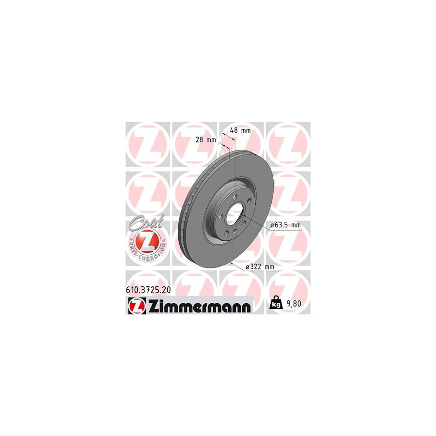 ZIMmERMANN COAT Z 610 3725 20 Brake Disc Internally Vented Coated