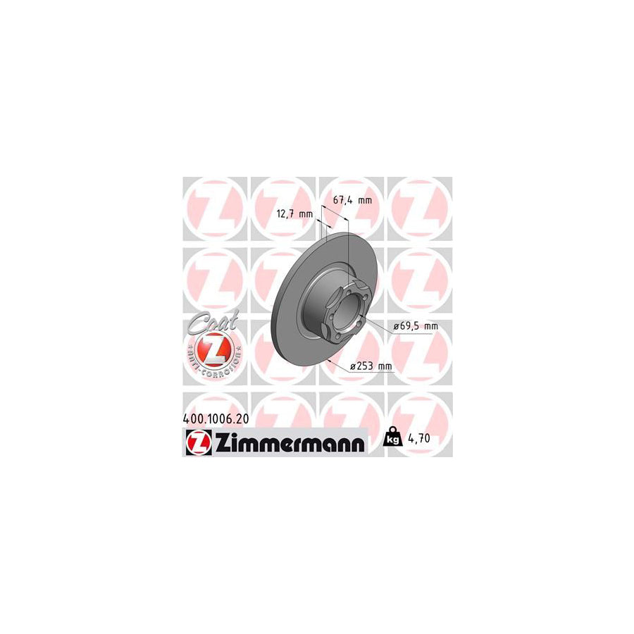 ZIMmERMANN COAT Z 400 1006 20 Brake Disc Solid Coated