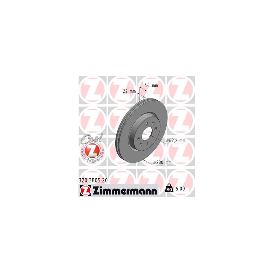 ZIMmERMANN COAT Z 320 3805 20 Brake Disc Internally Vented Coated