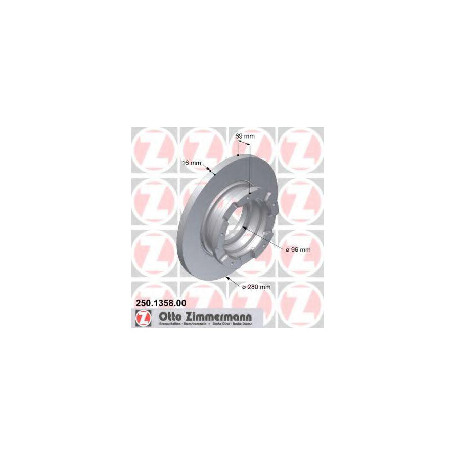 ZIMmERMANN 250 1358 00 Brake Disc for FORD TRANSIT Solid with ABS sensor ring