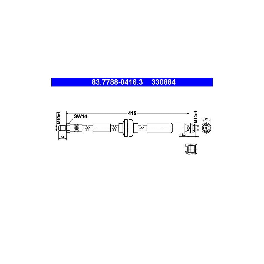 ATE 83 7788 0416 3 Brake Hose 415Mm M10X1 