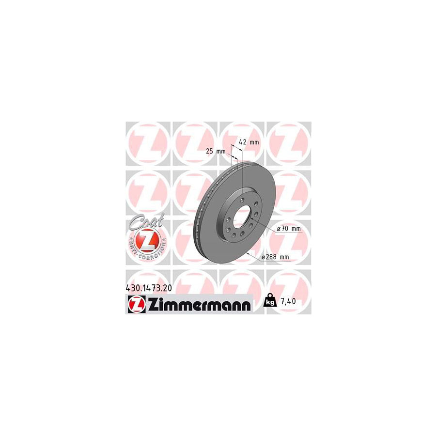 ZIMmERMANN COAT Z 430 1473 20 Brake Disc Internally Vented Coated High carbon