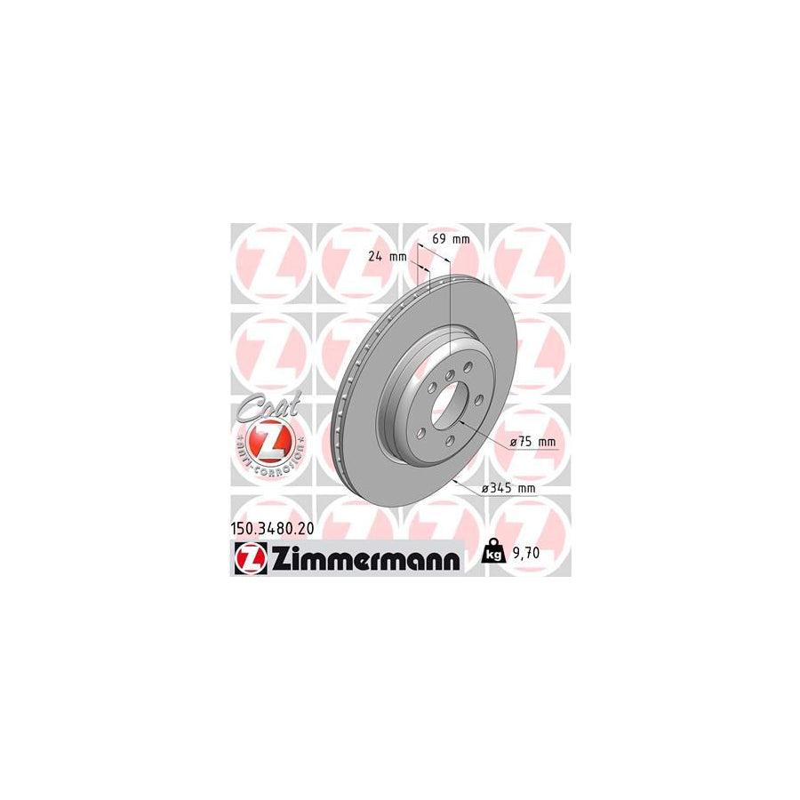 ZIMmERMANN COAT Z 150 3480 20 Brake Disc Internally Vented Coated High carbon