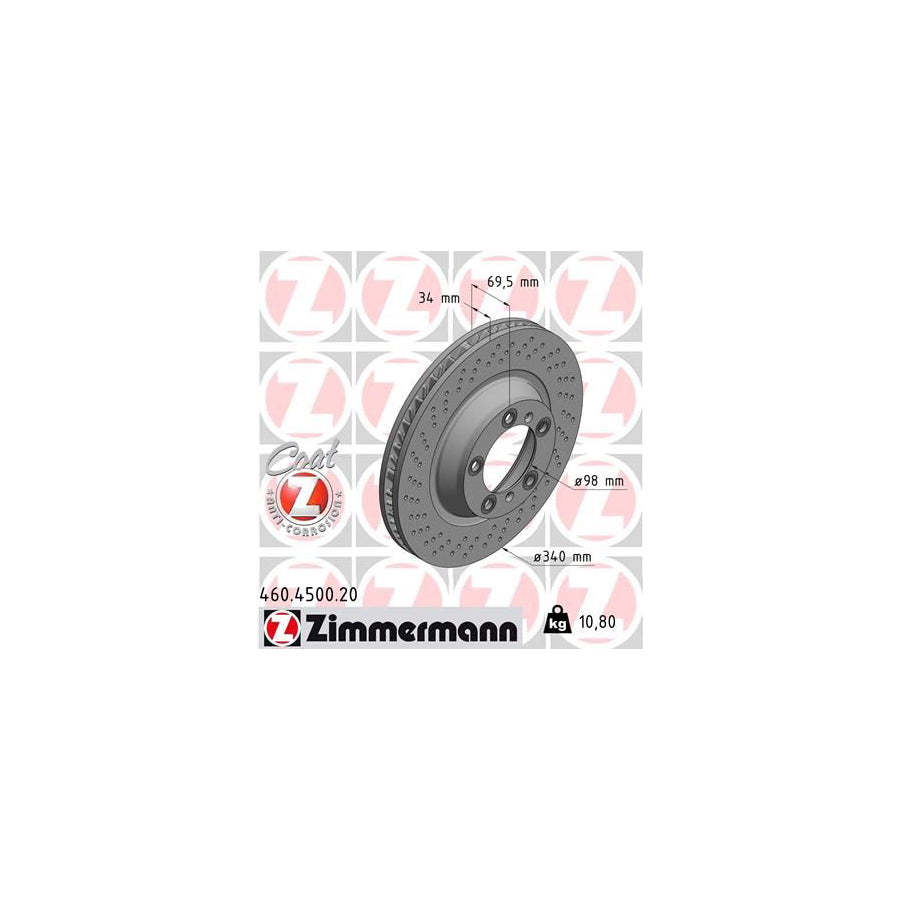 ZIMmERMANN COAT Z 460 4500 20 Brake Disc Internally Vented Perforated Coated