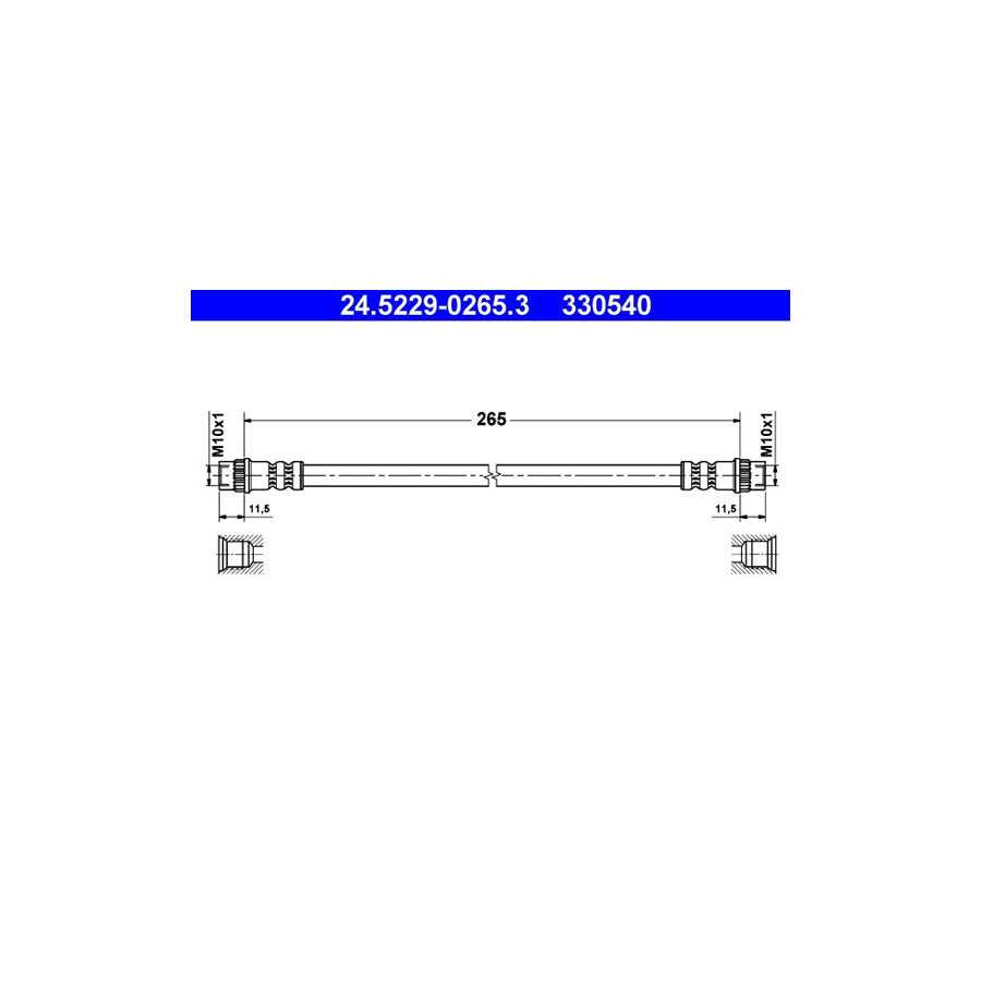 ATE 24 5229 0265 3 Brake Hose 265Mm