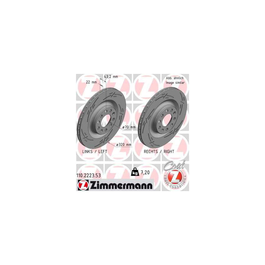 ZIMmERMANN 110 2223 53 Brake Disc Internally Vented Slotted Coated
