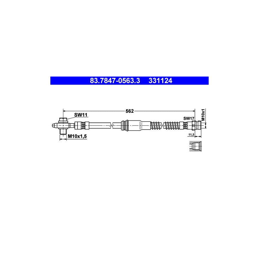 ATE 83 7847 0563 3 Brake Hose 562Mm M10X1 