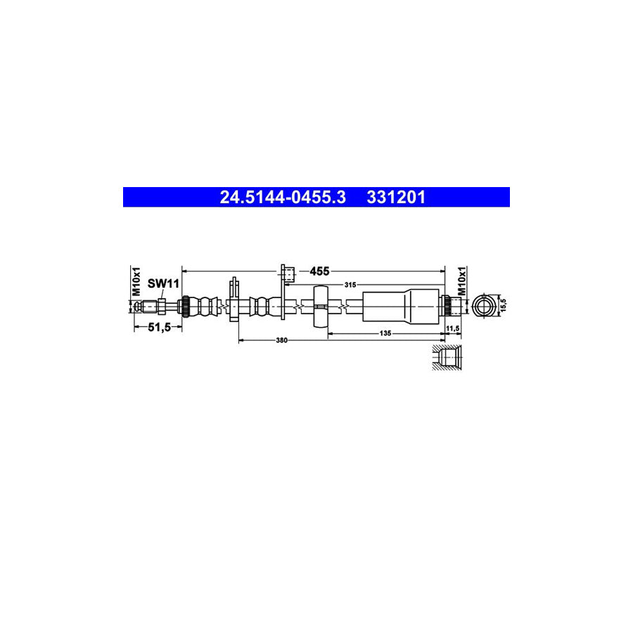 ATE 24 5144 0455 3 Brake Hose 455Mm M10X1 