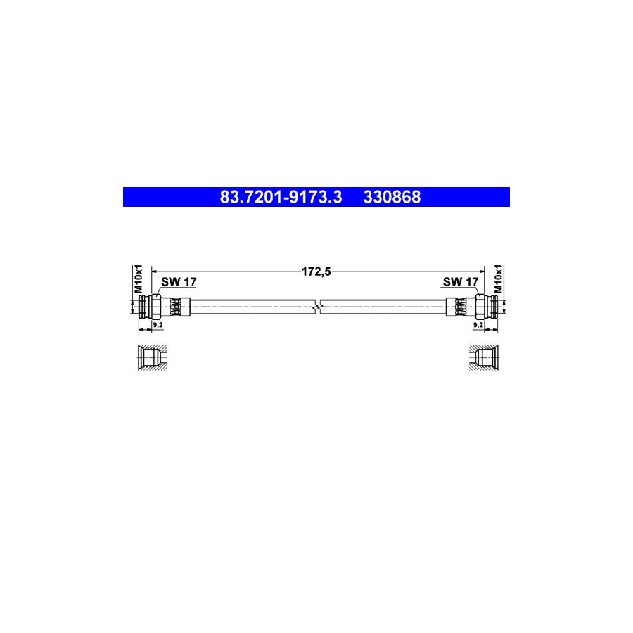 ATE 83 7201 9173 3 Brake Hose 173Mm