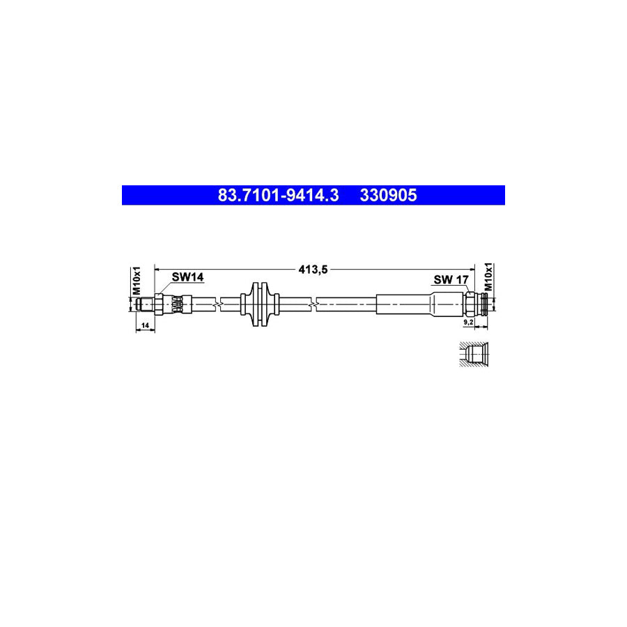 ATE 83 7101 9414 3 Brake Hose 413 5Mm M10X1