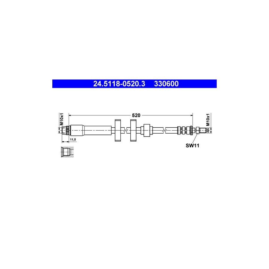 ATE 24.5118-0520.3 Brake Hose for PEUGEOT 605 Saloon 520mm, M10x1