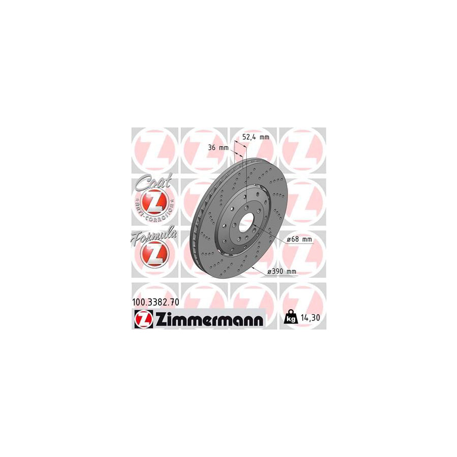 ZIMmERMANN FORMULA Z COAT Z 100 3382 70 Brake Disc Perforated Two piece brake disc Vented Coated Alloyed High carbon