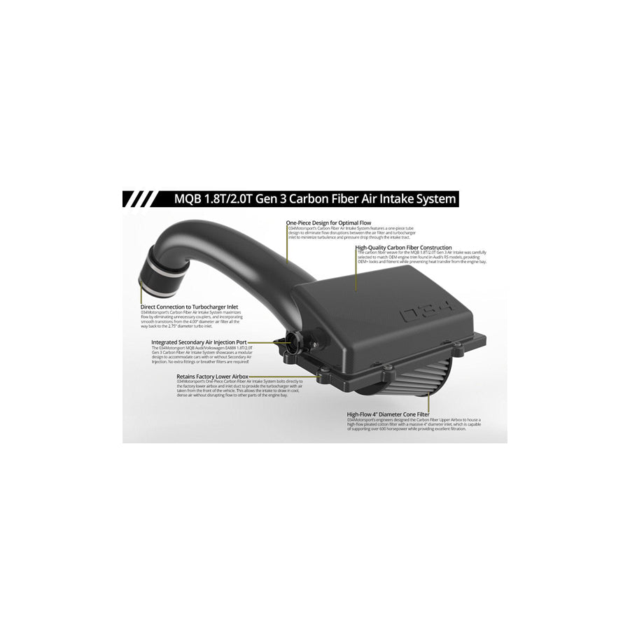 034Motorsport Audi VW X34 Carbon MQB Intake, 8V A3/S3/TT/TTS & MK7 Golf/GTI/R, 1.8T/2.0T GEN 3