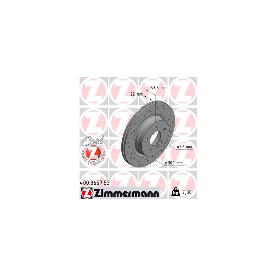 ZIMmERMANN SPORT COAT Z 400 3657 52 Brake Disc Internally Vented Perforated Coated High carbon