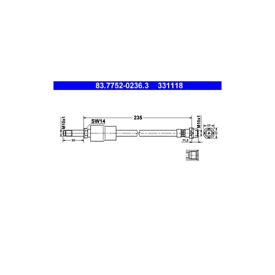 ATE 83 7752 0236 3 Brake Hose for BMW 3 Series 235Mm M10X1 