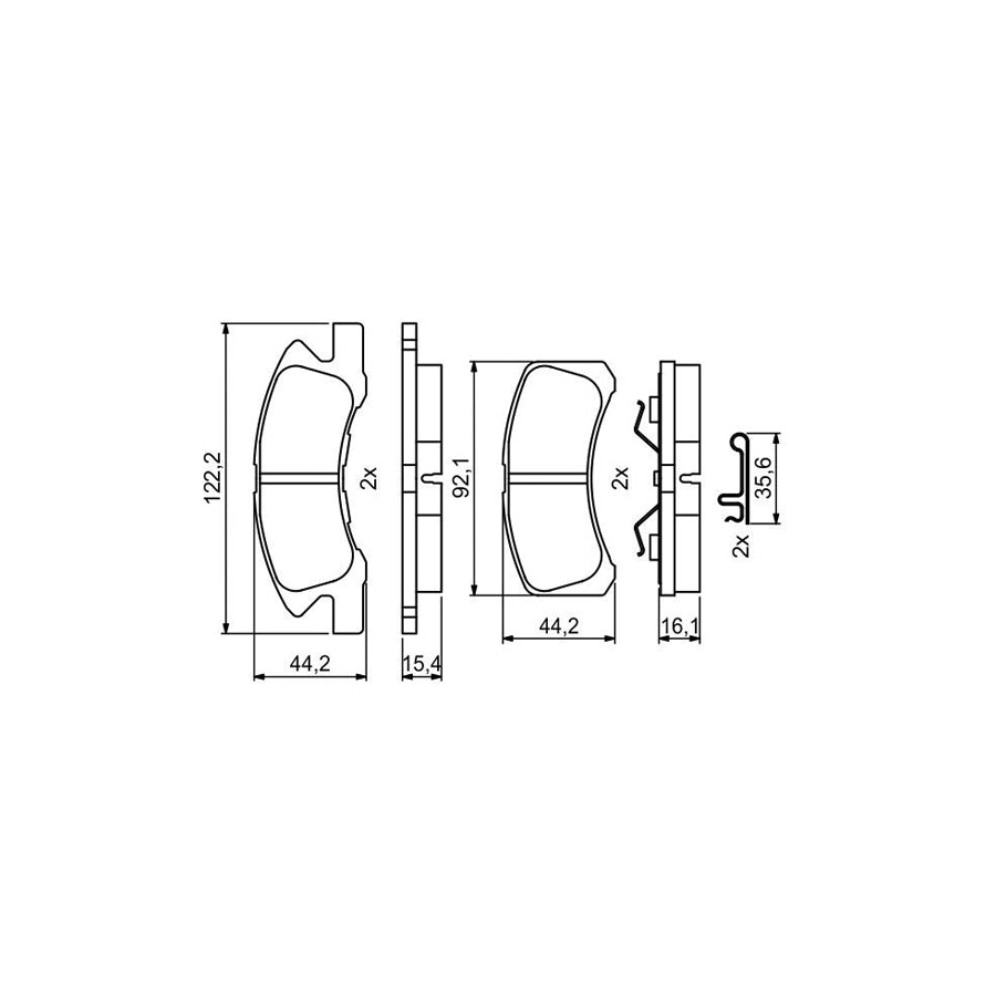 Bosch 0986494878 Brake Pad Set For Mitsubishi Mirage With Acoustic Wear Warning With Anti Squeak Plate With Piston Clip BP2052