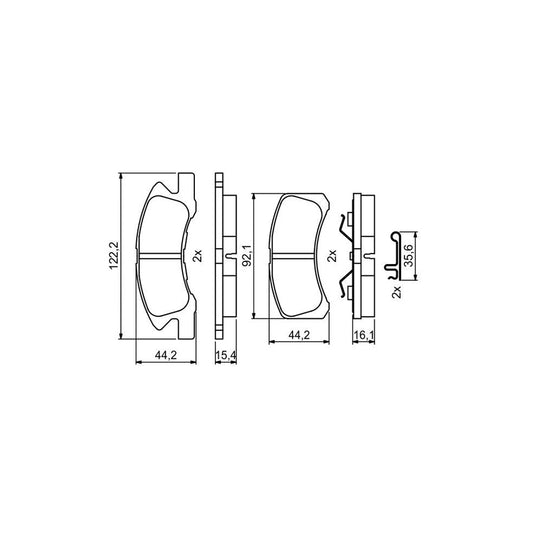 Bosch 0986494878 Brake Pad Set For Mitsubishi Mirage With Acoustic Wear Warning With Anti Squeak Plate With Piston Clip BP2052