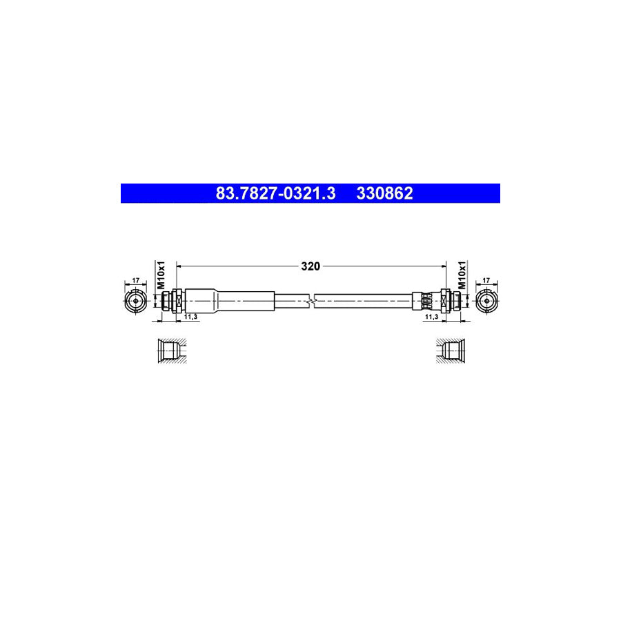 ATE 83 7827 0321 3 Brake Hose for FORD Fusion Estate JU2 320Mm