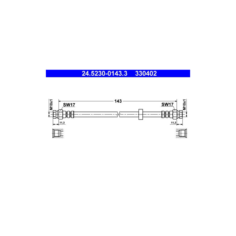 ATE 24 5230 0143 3 Brake Hose 143Mm