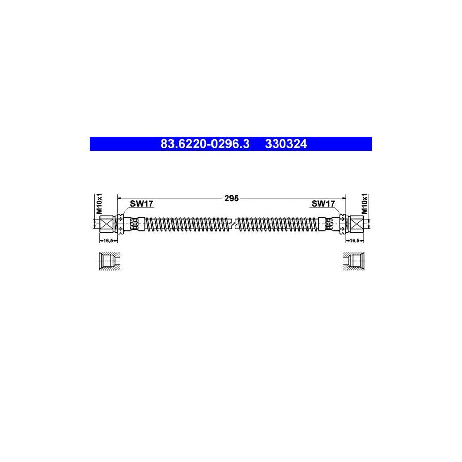 ATE 83 6220 0296 3 Brake Hose for PORSCHE 911 295Mm