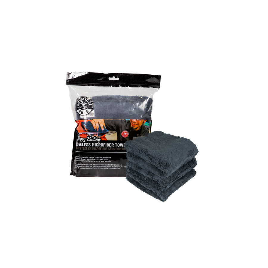 Chemical Guys Happy Ending Edgeless Microfiber Towels, 16"x16" (3 Pack) Black | Duco Car Parts UK Car Parts