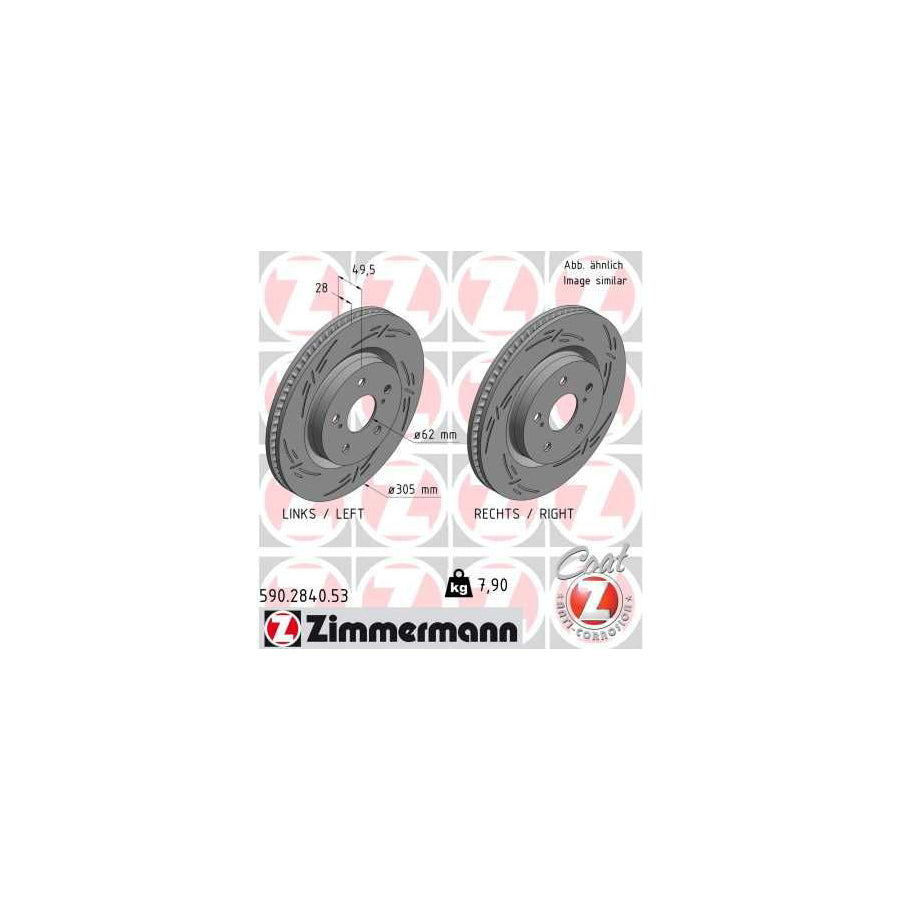 ZIMmERMANN 590 2840 53 Brake Disc for TOYOTA RAV4 V XA50 Internally Vented Slotted Coated