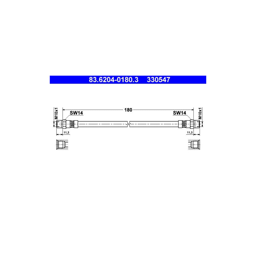 ATE 83 6204 0180 3 Brake Hose 180Mm