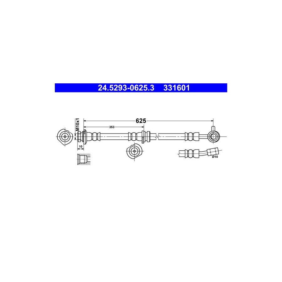 ATE 24 5293 0625 3 Brake Hose for NISSAN Qashqai II J11 625Mm M10X1 