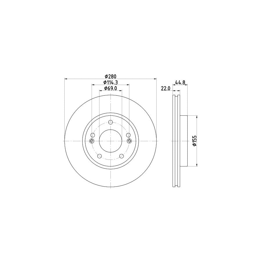 HELLA 8DD 355 132 641 Brake Disc Internally Vented Coated without wheel hub without wheel studs