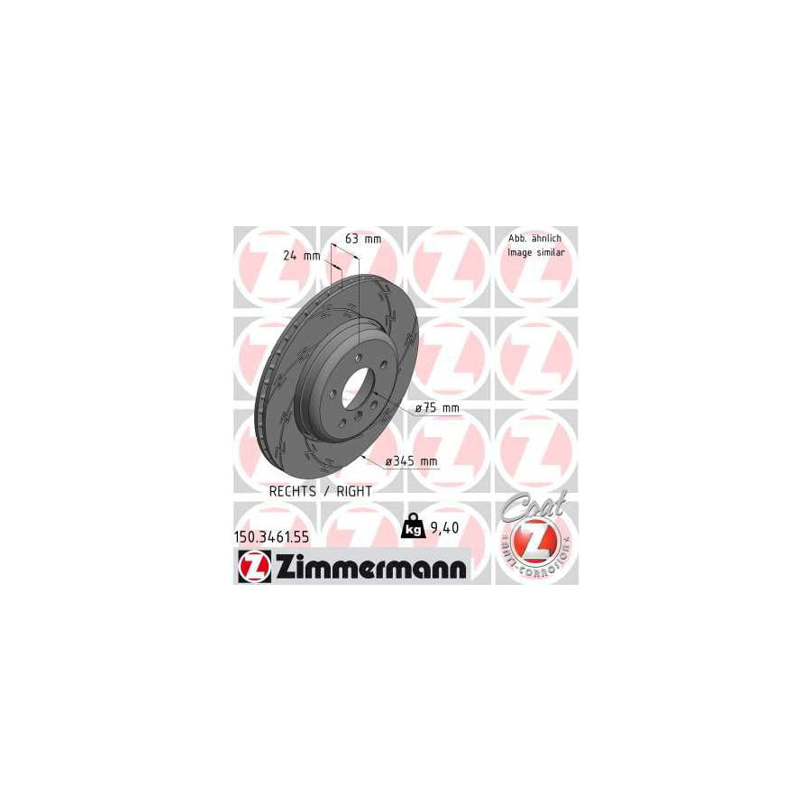 ZIMmERMANN BLACK Z 150 3461 55 Brake Disc Externally Vented Slotted Coated High carbon