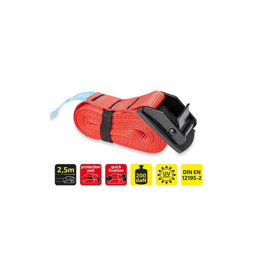 HEYNER 880250 Tie down strap Black, Red, 2.5 m, 25 mm, 200 kg