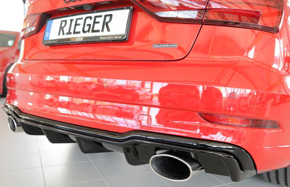 Rieger 00088187 Audi 8V Rear Diffuser for Sport Tailpipe Left & Right (A3 & S3) - Glossy Black