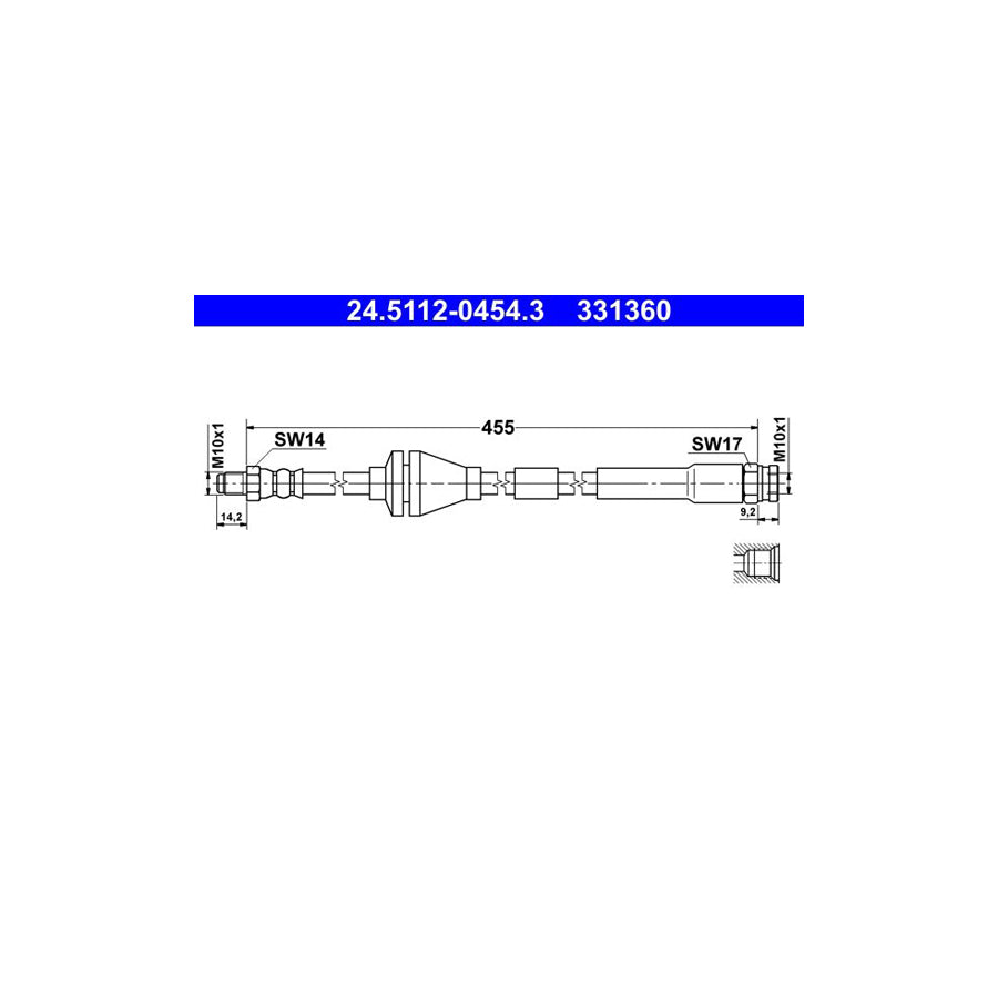 ATE 24 5112 0454 3 Brake Hose for FIAT Punto II Hatchback 188 454Mm M10X1 