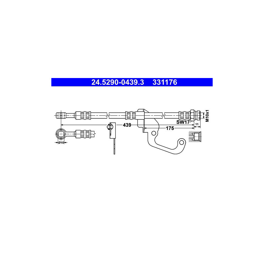 ATE 24 5290 0439 3 Brake Hose for HYUNDAI Galloper II 439Mm M10X1 