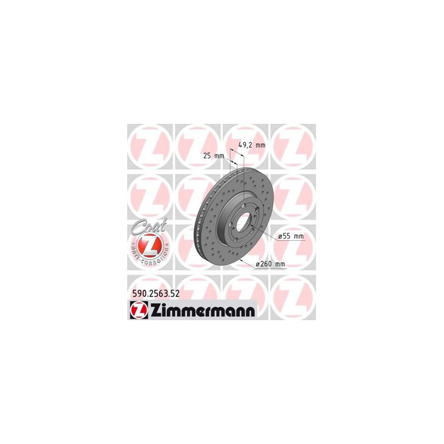 ZIMmERMANN SPORT COAT Z 590 2563 52 Brake Disc for TOYOTA AVENSIS Internally Vented Perforated Coated