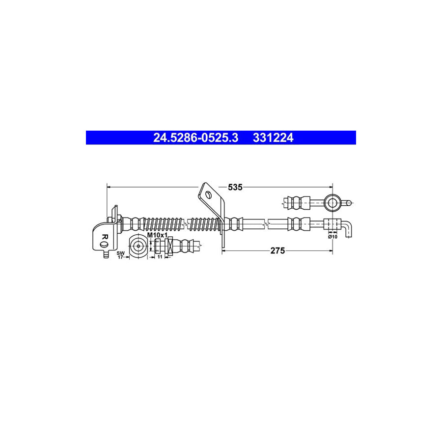 ATE 24 5286 0525 3 Brake Hose 535Mm M10X1 